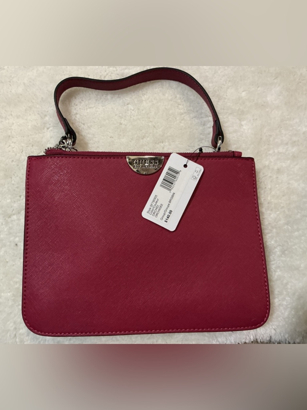 GUESS Magenta Top-Handle Satchel with Chain Strap - Picture 4 of 6